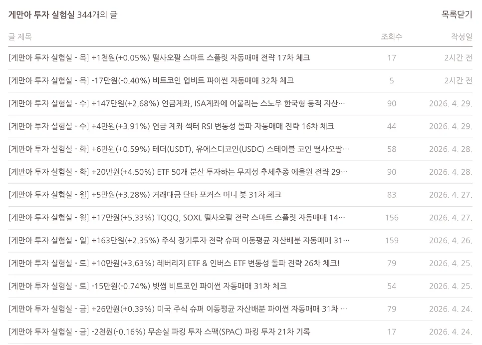 2026년 투자 성과 결산: 자동매매 실험실 누적 수익 분석 2