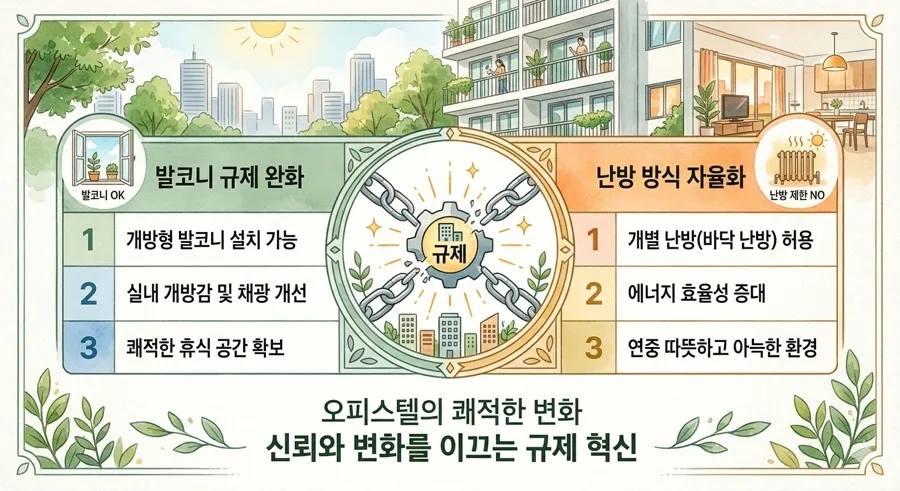 오피스텔 규제 완화 2026: 발코니·바닥난방 허용, 아파트와 무엇이 달라지나?