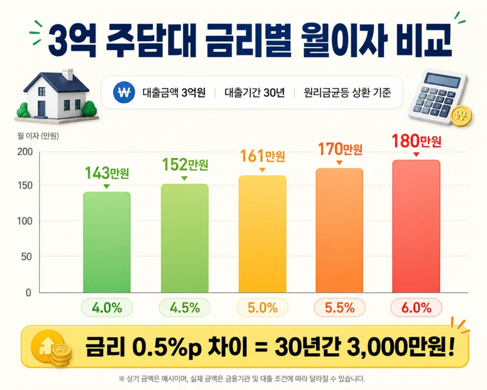 아파트 주담대 3억 월이자 계산 및 절감법 2026년 총정리 2