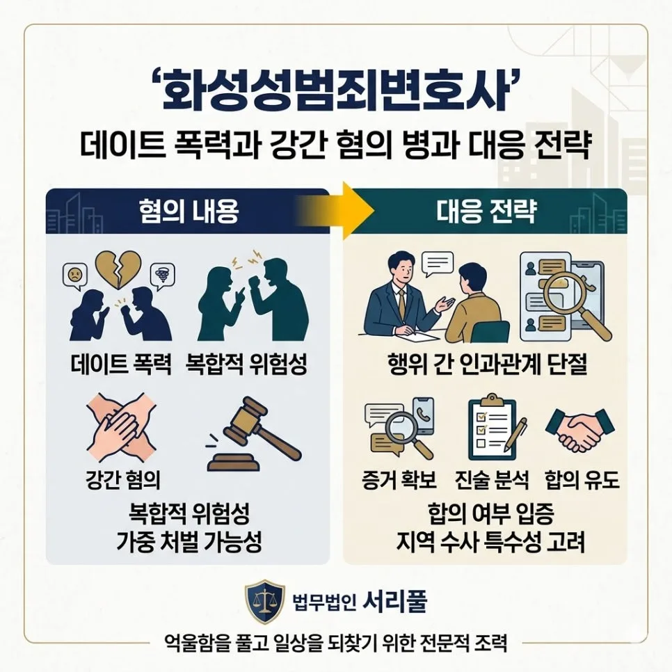 데이트 폭력·강간 혐의 병합 시 화성변호사 대응 전략 2026 2