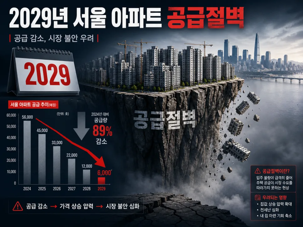 2029년 서울 아파트 공급 부족, 신축 희소성으로 전세가율 상승 전망 2026 2