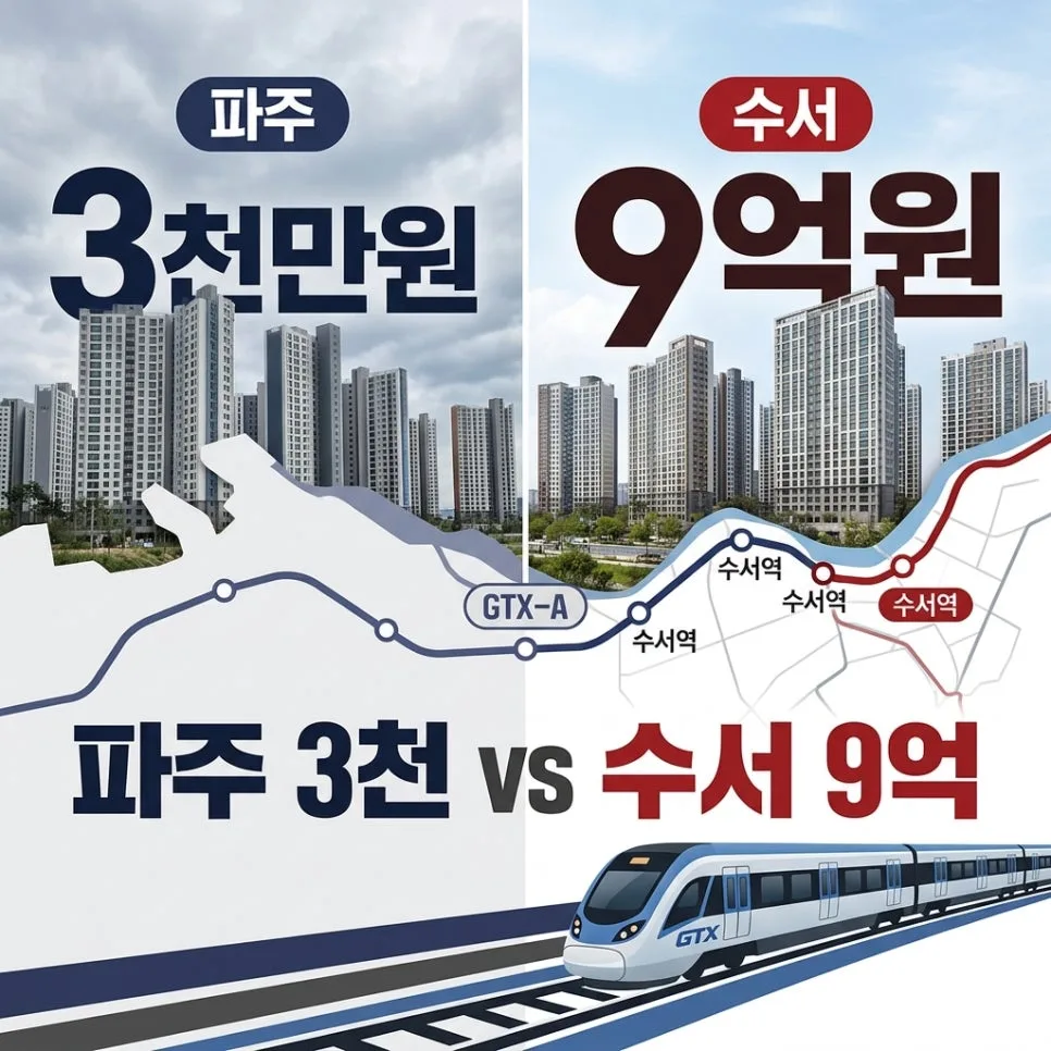GTX-A 노선별 아파트 시세 차이 2026: 파주 3천만원 vs 수서 9억, 왜?