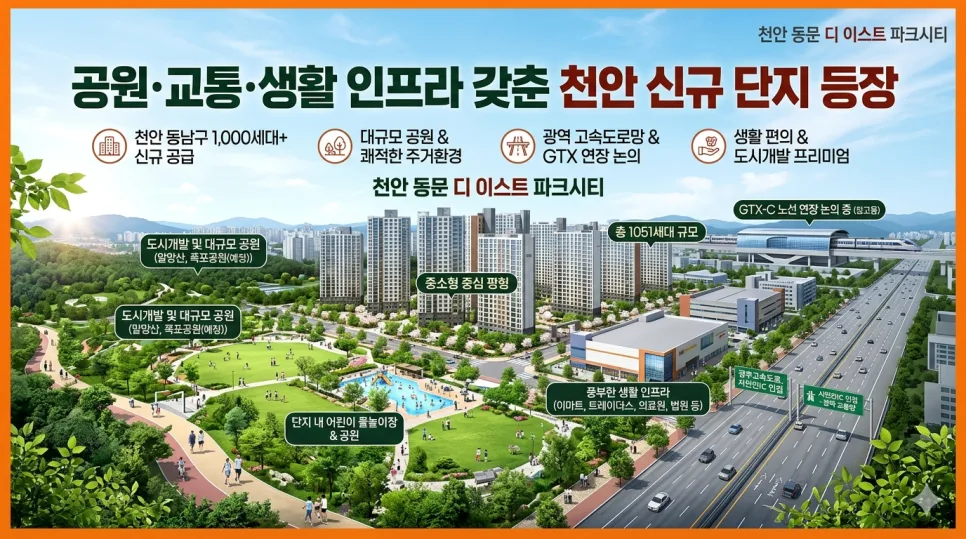 천안 신규 아파트 2026: 공원·교통·생활 인프라 완벽 분석