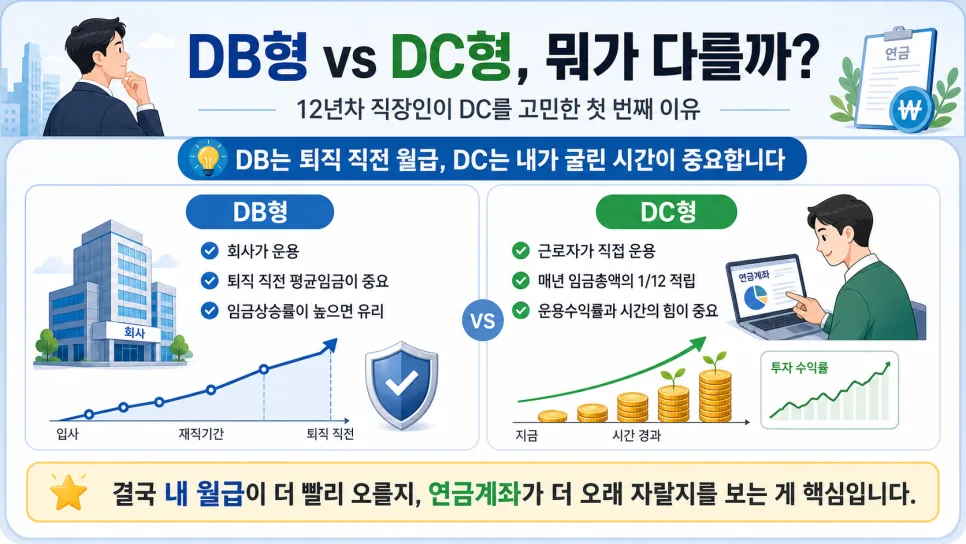 퇴직연금 DB vs DC 선택 가이드 2026: 12년차 직장인 기준 2