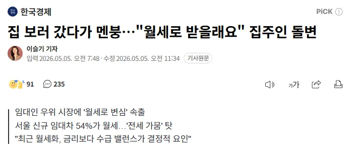 2026년 전세난 심화? 월세 전환 가속화 원인과 대비책 2