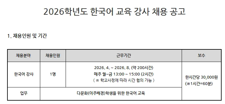 2026년 한국어 강사 채용: 가현초, 자격 요건 및 지원 방법 총정리 — 교육·학문 — yomyom28
