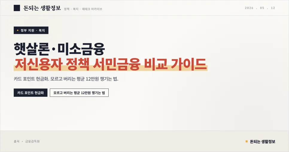 햇살론 vs 미소금융 2026: 저신용자 정책자금 조건 비교 — 비즈니스·경제 — dbad000