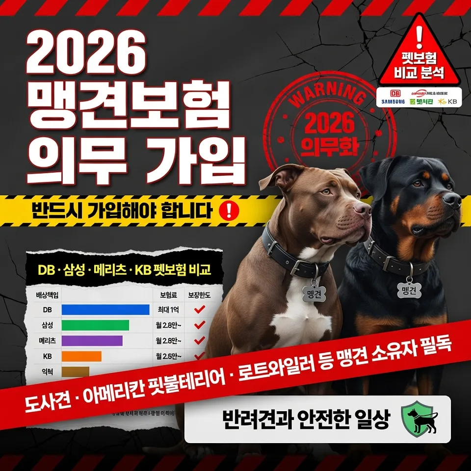 맹견 보험 의무 가입, 2026년 핵심 비교와 추천 플랜