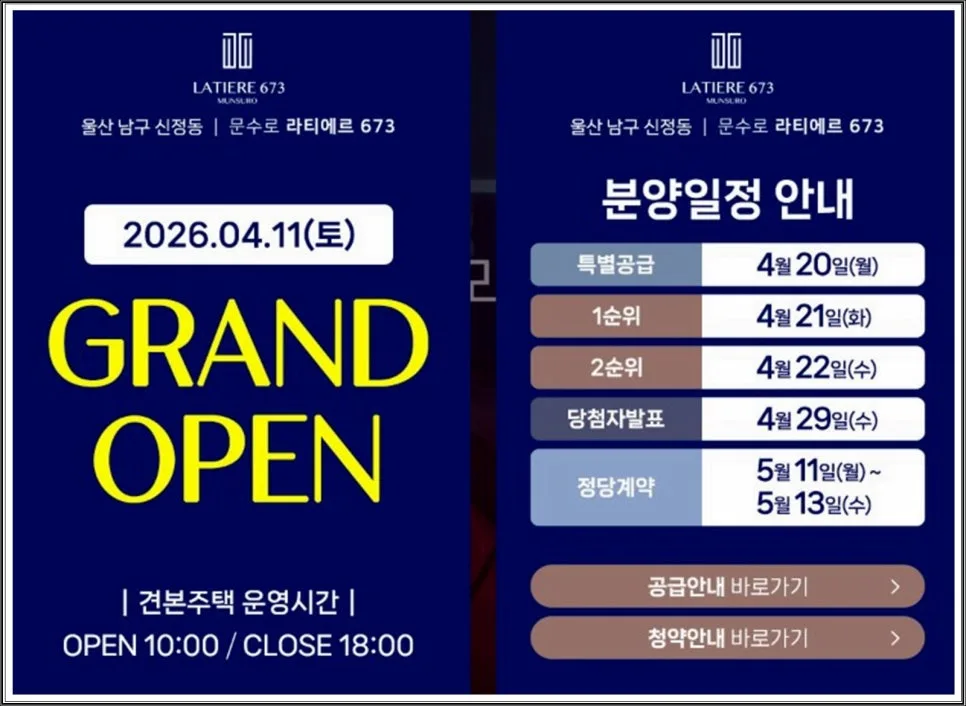 문수로 라티에르 673, 2026년 울산 핵심 분양가 및 청약 조건 총정리 2
