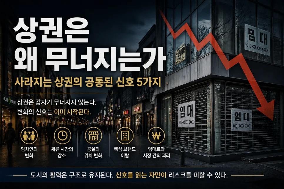 2026년 무너지는 상권 징후 5가지: 임대료·공실·유동인구 분석