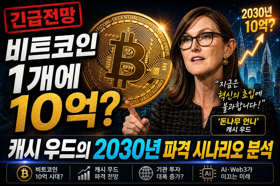 2030년 비트코인 10억 돌파? 캐시 우드 파격 전망 분석 2026