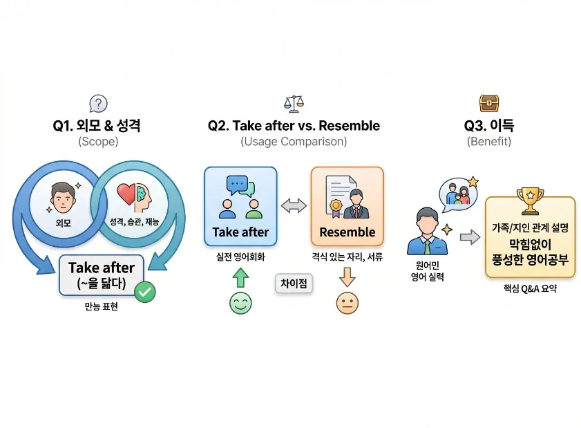 가족 닮은꼴 표현 2026: 'Take after' 완벽 활용법 2