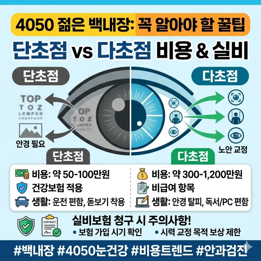 백내장 수술 비용 2026: 단초점 vs 다초점 렌즈 실비보험 청구 완벽 비교 — 건강·의학 — selim0726