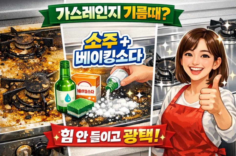 가스레인지 기름때 제거 2026: 소주와 베이킹소다로 광택 되찾기 — 한식 레시피 — i0865