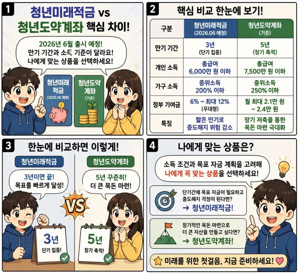 청년미래적금 vs 청년도약계좌 2026년 비교: 3년 만기 갈아타기 전략 2