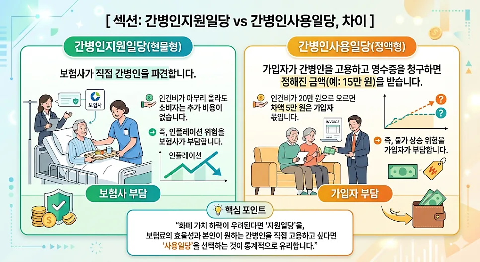 2026년 간병인 보험, 지원일당 vs 사용일당 무엇이 유리할까? 2