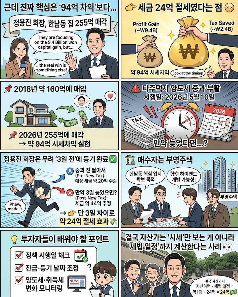 정용진 한남동 주택 매각, 24억 세금 절약 비결 2026년 분석