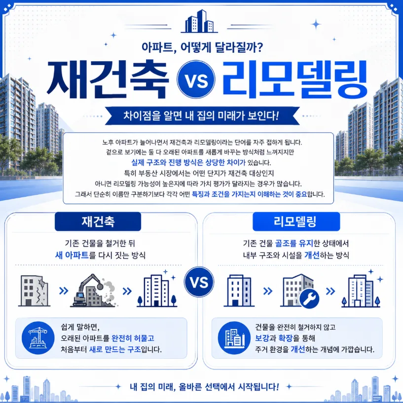 아파트 재건축 vs 리모델링 2026년 완벽 비교: 조건, 장단점 총정리 2