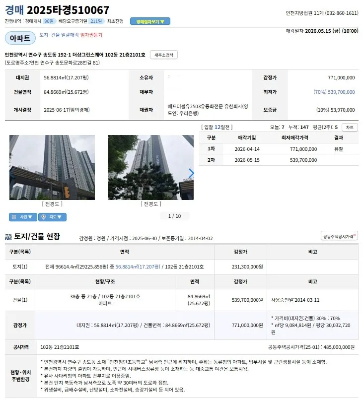 송도더샵그린스퀘어 경매, 2026년 최저가 낙찰 전략 공개 2
