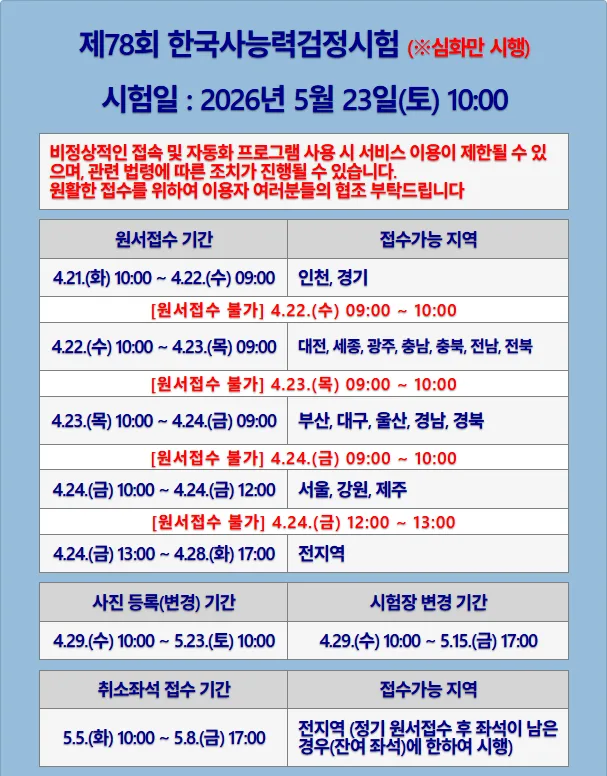 2026 한국사능력검정시험 78회 접수 완벽 가이드: 일정, 방법, 주의사항 총정리 2