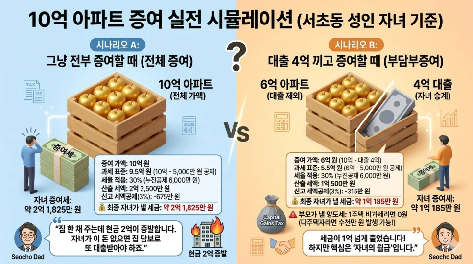 자녀 증여세 0원? 부담부증여 2026년 핵심 원리 및 함정 분석 2