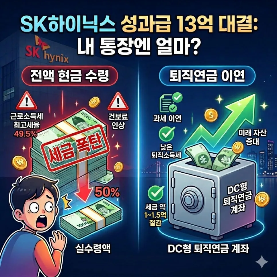 13억 성과급, 세금 폭탄 피하는 법 2026 (퇴직연금 비교)
