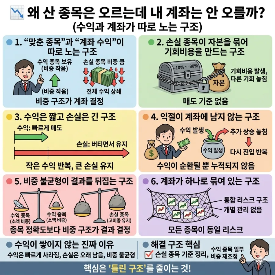 주식 계좌 수익률 정체 이유 2026: 구조적 문제 해결법
