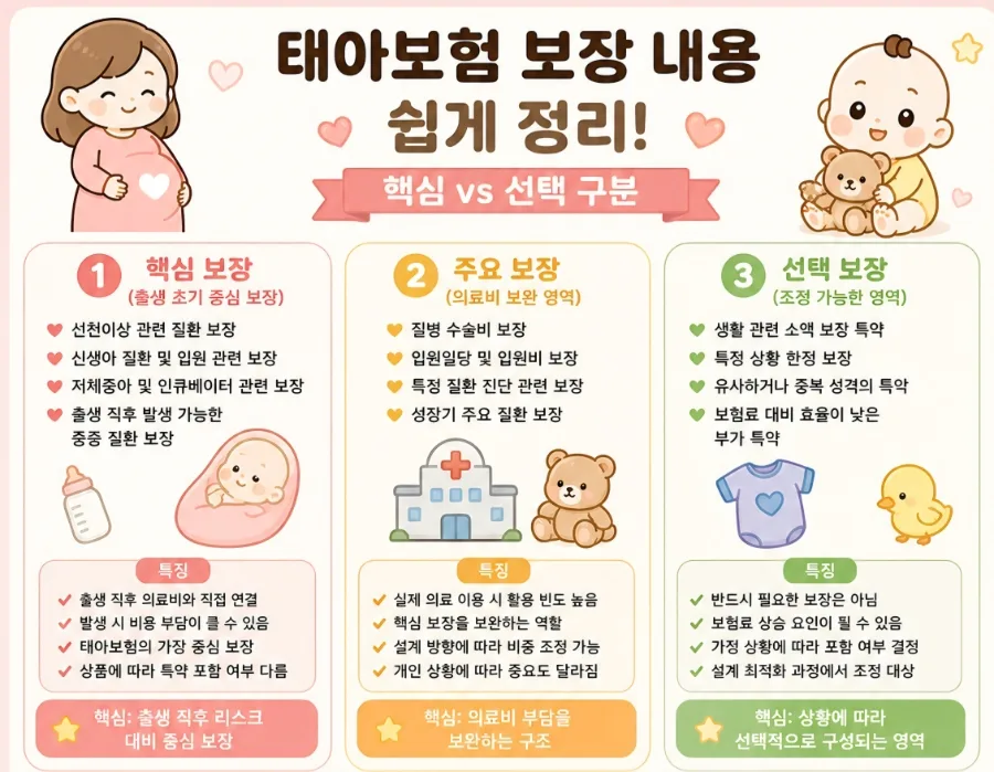 태아보험 핵심 보장 vs 선택 보장 완벽 비교 (2026년 가이드) — 육아·결혼 — soon5007