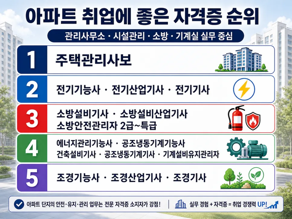 2026년 아파트 취업 자격증 순위 및 빈자리 접수 완벽 가이드 2