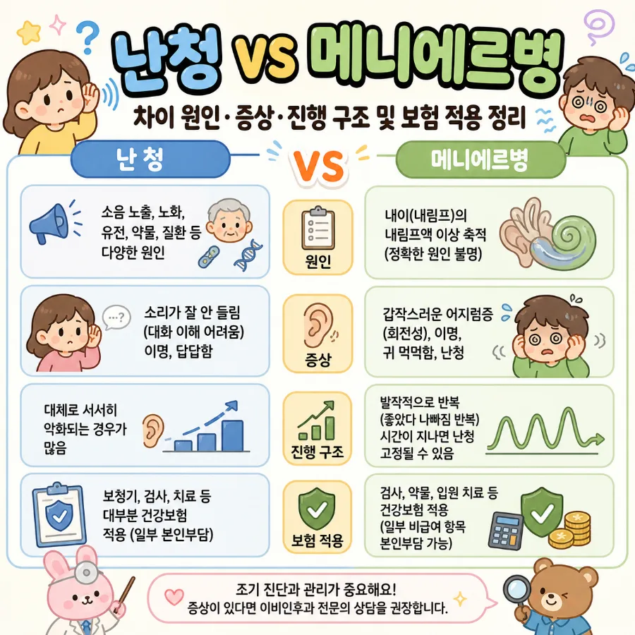 난청 vs 메니에르병 2026: 원인, 증상, 보험 적용 완벽 비교
