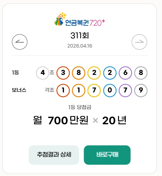 연금복권 720+ 311회 당첨번호와 당첨금, 수령 방법 완벽 정리 (2026) 3