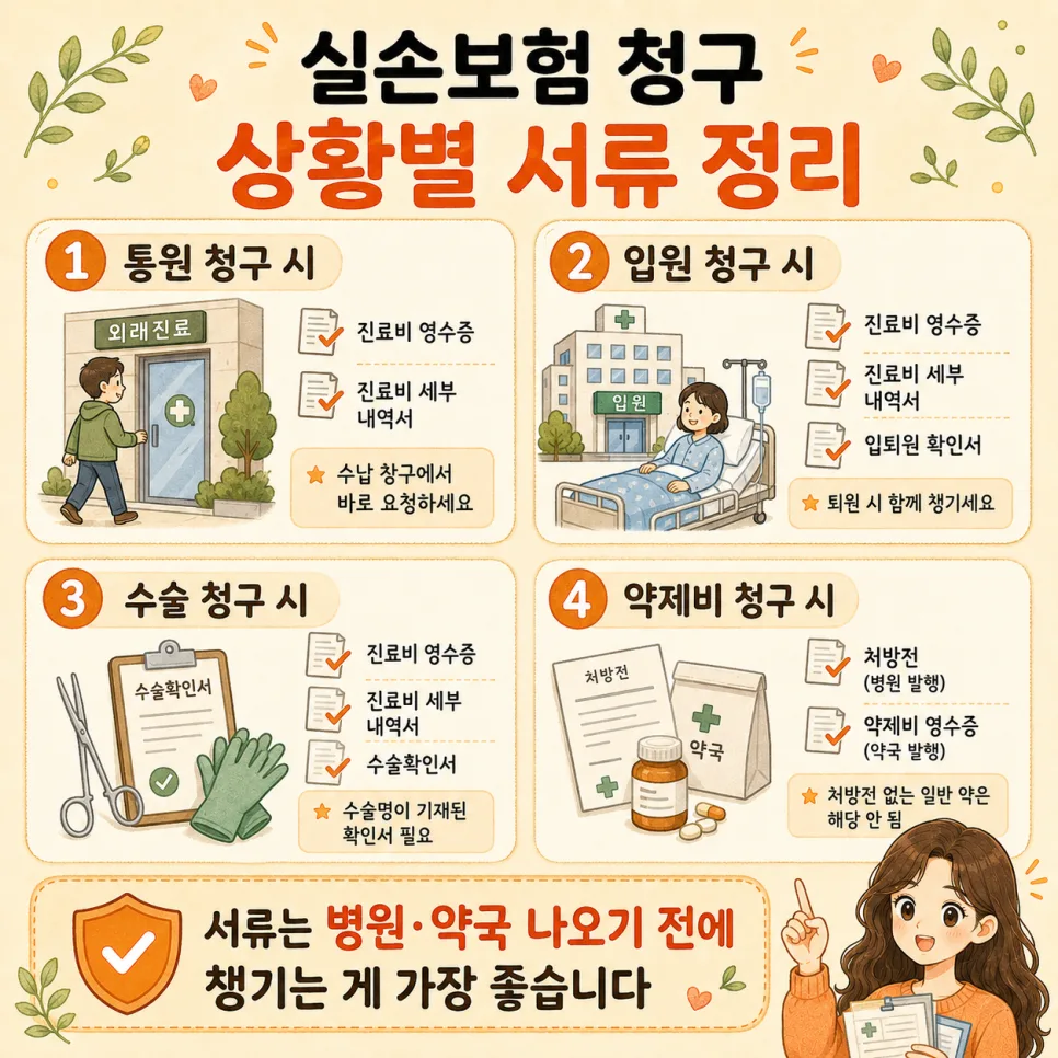 실손보험 청구 서류 완벽 정리: 상황별 필수 서류 2026 2