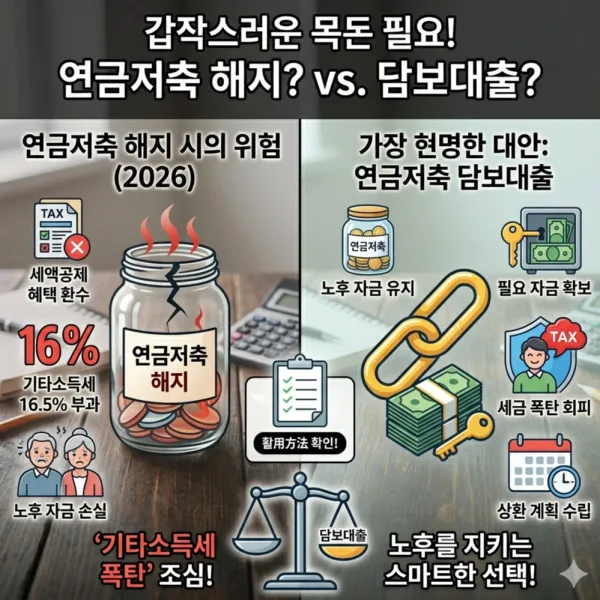 연금저축 담보대출 활용법 2026: 해지 없이 급전 마련하는 비결