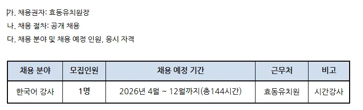 2026년 광주 효동유치원 한국어 강사 채용: 자격 요건 및 지원 방법 총정리 — 교육·학문 — yomyom28