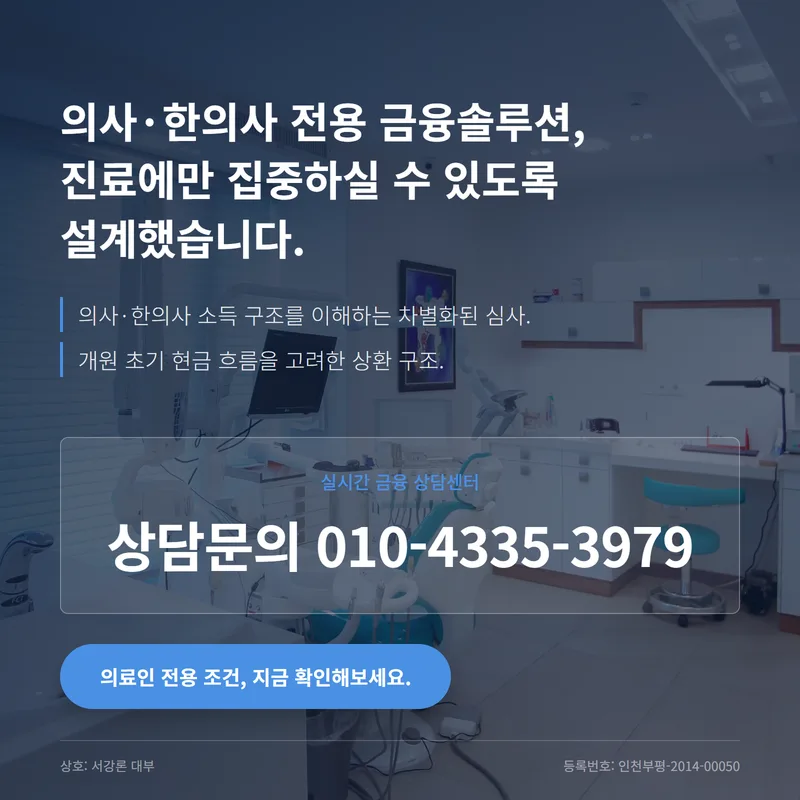 닥터론 비교 2026: 고양·밀양·남해 지역 치과 전문직 대출 완벽 가이드 3