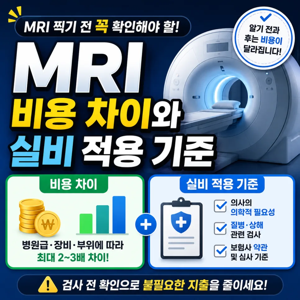 MRI 비용 실비 적용 2026년 총정리: 병원별 차이와 필수 확인 사항