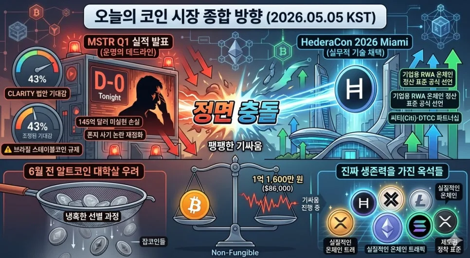 2026년 5월 코인 시장: MSTR 실적 발표와 기술 채택, 알트코인 옥석 가리기