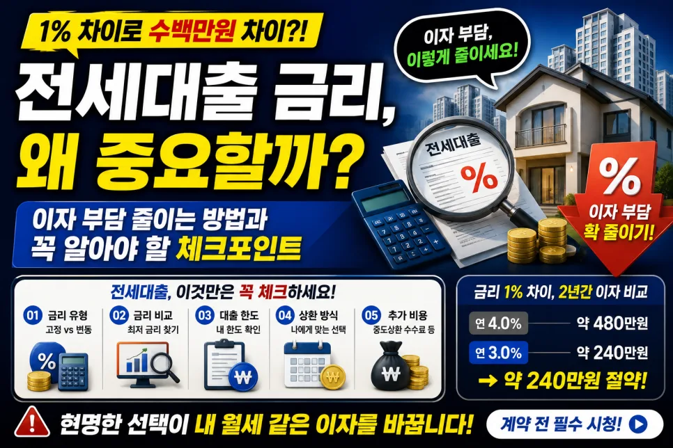 전세대출 금리 비교 2026: 1억 이자 줄이는 현실적 방법 5가지 — 비즈니스·경제 — hhappyhee