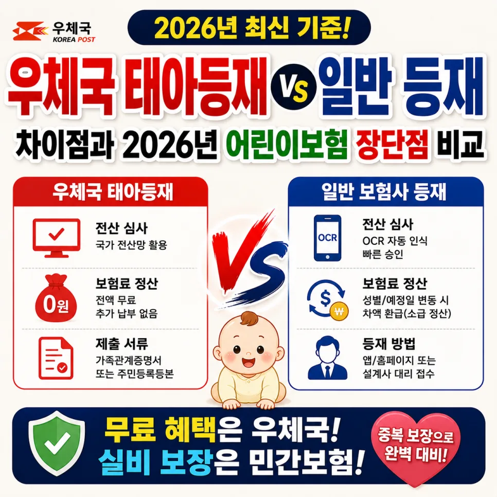 우체국 태아등재 vs 민간보험 등재 차이점 2026년 완벽 비교 — 비즈니스·경제 — daetong21