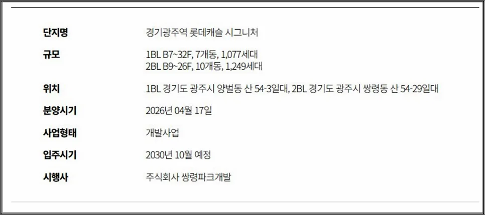 경기광주역 롯데캐슬 시그니처 1단지 분양가 분석 (2026년 청약) 3