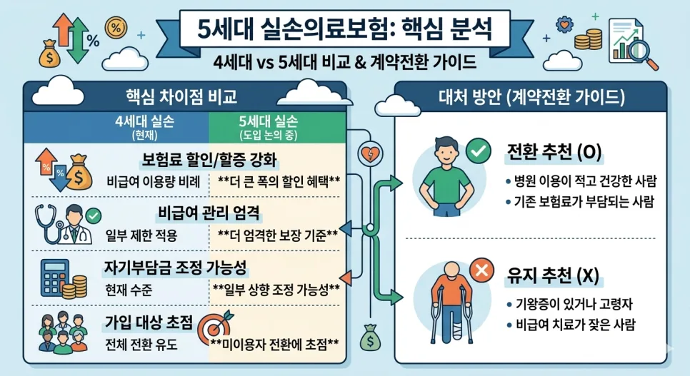 5세대 실손보험 전환, 보험료 할인 혜택과 주의점 2026년 총정리