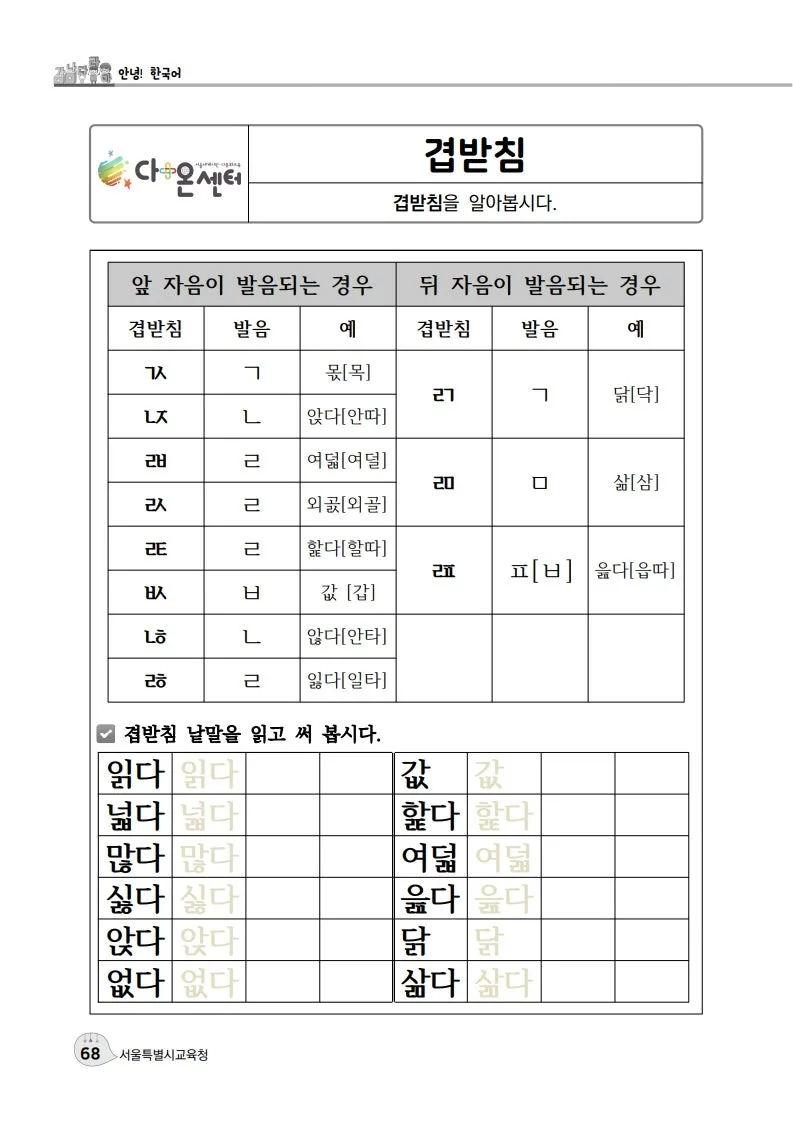 겹받침 학습 자료 2026: 초등 한글 교육 완벽 대비 — 교육·학문 — 3children_papa