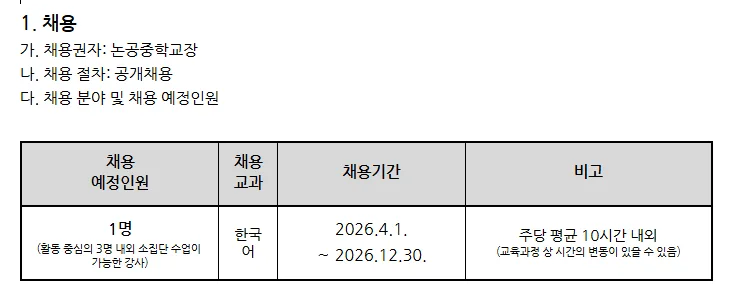 2026 논공중학교 한국어 강사 채용: 자격, 급여, 지원 방법 총정리 — 교육·학문 — yomyom28