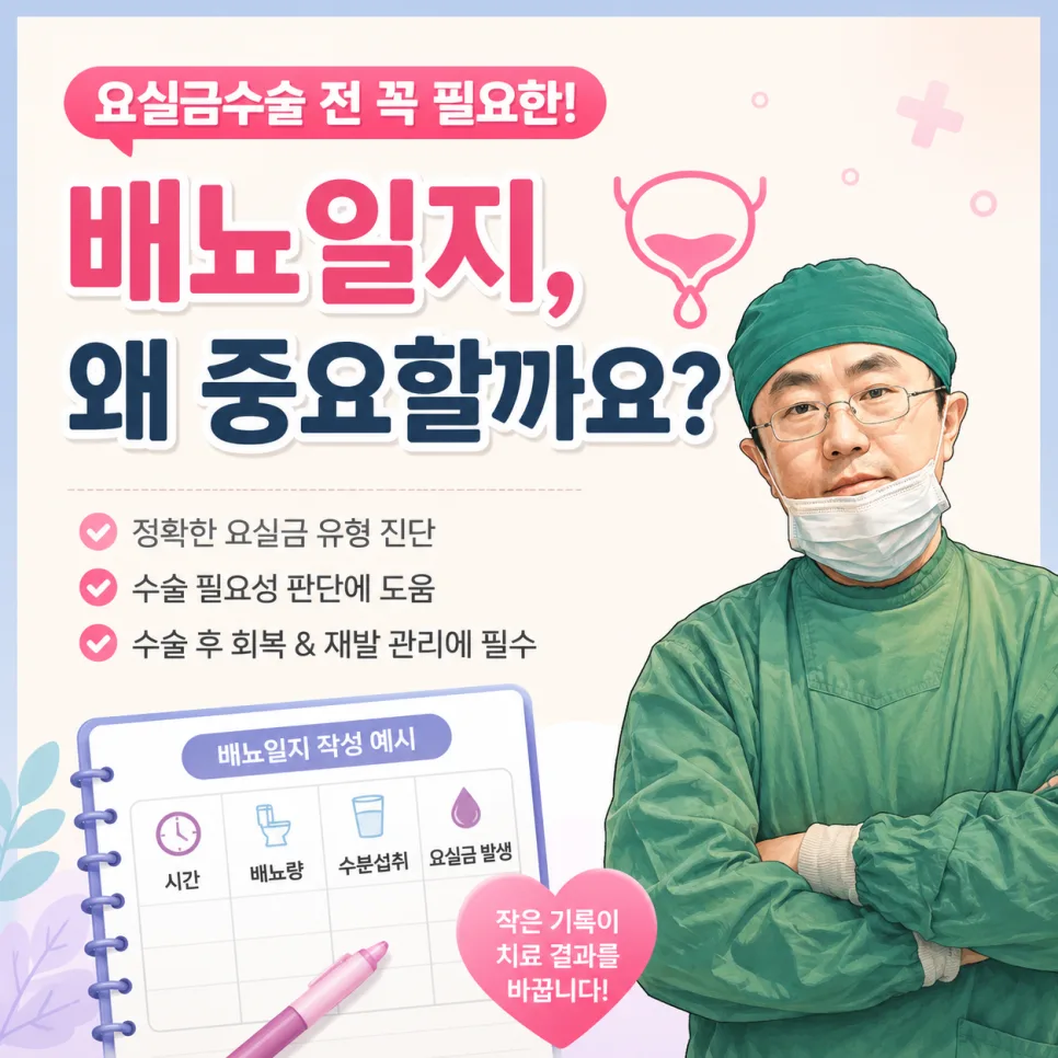 요실금 수술 전 배뇨일지 작성법 2026: 증상 파악부터 치료까지