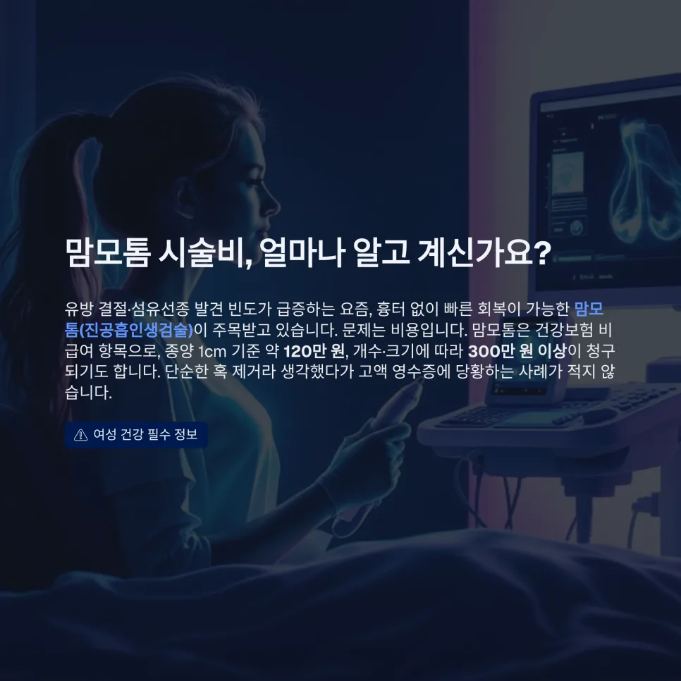 맘모톰 시술비 2026년 실손보험 보장 한도와 여성보험 비교