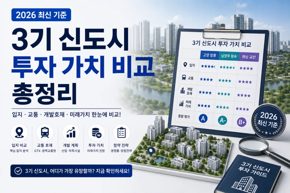3기 신도시 투자 가치 비교 2026: 창릉·왕숙·교산 등 핵심 분석