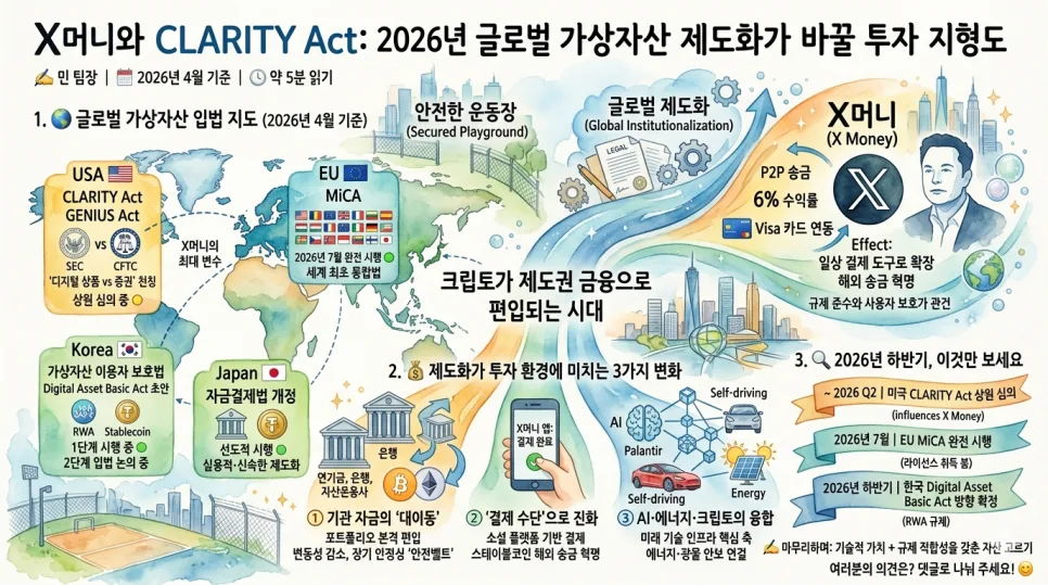 2026년 가상자산 제도화: X머니와 CLARITY Act 전망