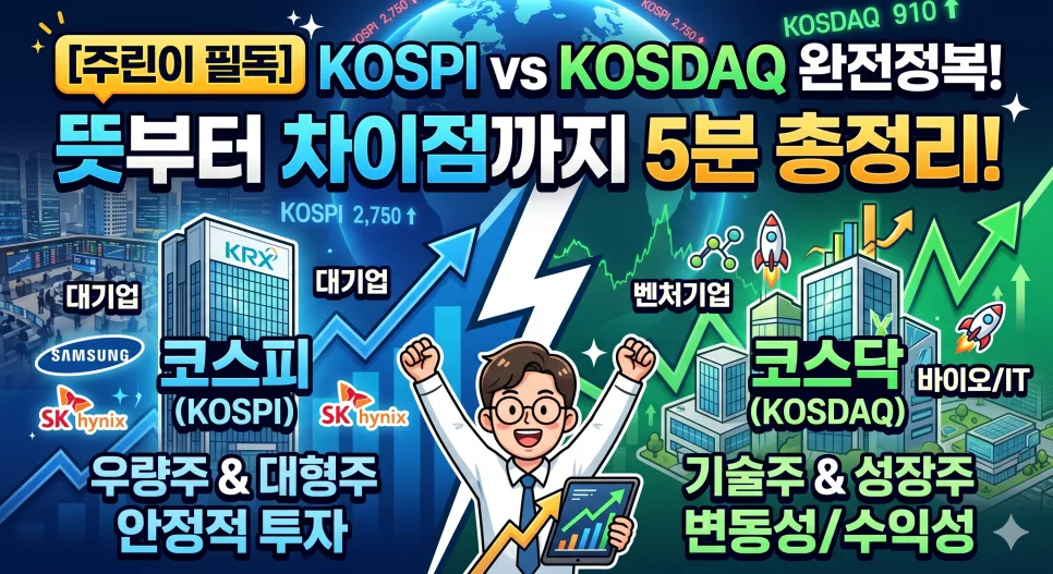 코스피 코스닥 차이점 2026: 주린이도 알기 쉬운 핵심 비교