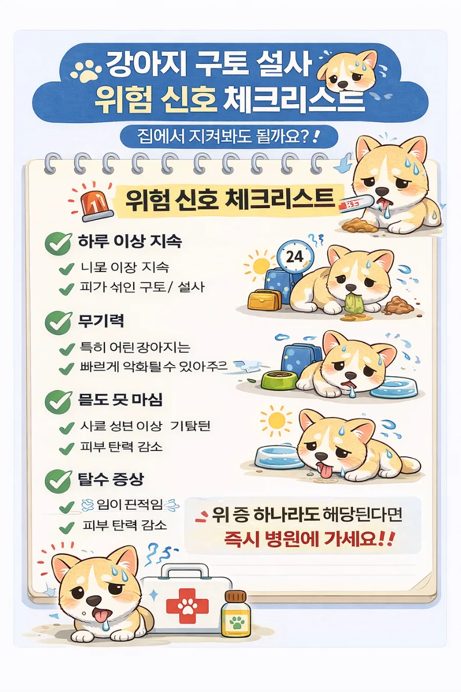 강아지 구토 설사 동반 시 대처법 2026: 집에서 지켜볼까?