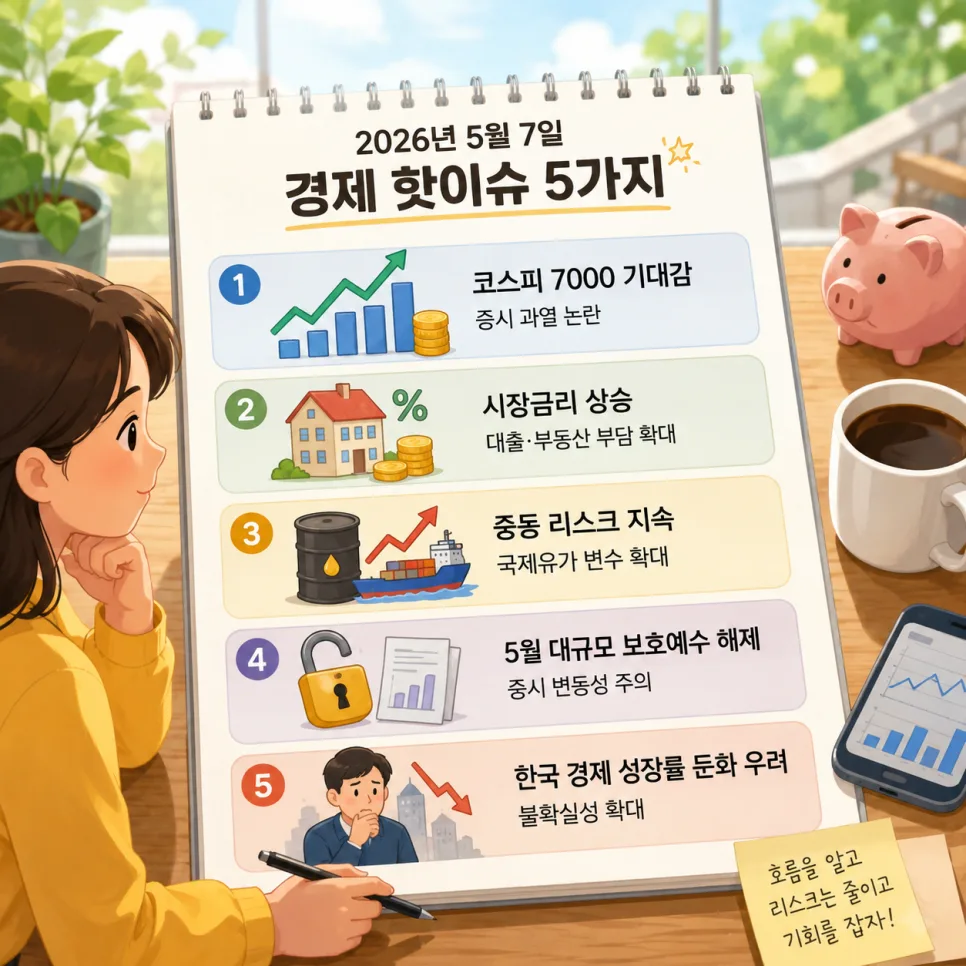2026년 경제 핫이슈 5가지: 코스피 7000, 금리, 유가, 보호예수, 성장률 전망